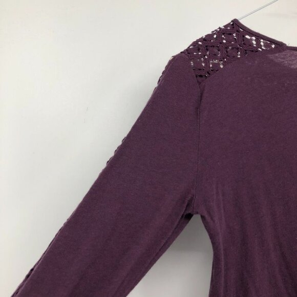Loft purple long sleeve illusion lace neckline  cutout crochet sleeve t-shirt XS - Picture 9 of 13
